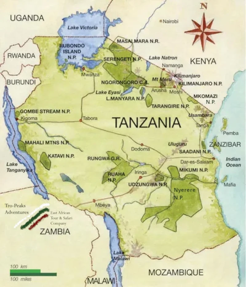 Tro-Peaks Adventures - Tanzania Safari Map
